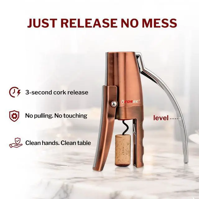 Alt view image 7 of 7 - Quality Compact Vertical Lever Corkscrew Wine Opener with Foil Cutter. 3 Seconds to Open a Bottle of Wine. Metallic Bronze