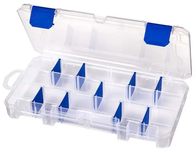 Alt view image 2 of 6 - Outdoors 3003 Tuff Tainer, 18 Compartments, 9 Zerust Dividers | Compact divided tackle box with 9 Zerust dividers for up to 18 compartments. Translucent, 9.125 x 5 x 1.25in