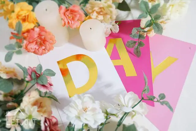 Alt view image 4 of 6 - Pink Rose White Happy Birthday Banner for Girls 13 Paper Flags | 13 flags with 2 satin ribbons easy indoor birthday decor for cake tables walls and photo backdrops