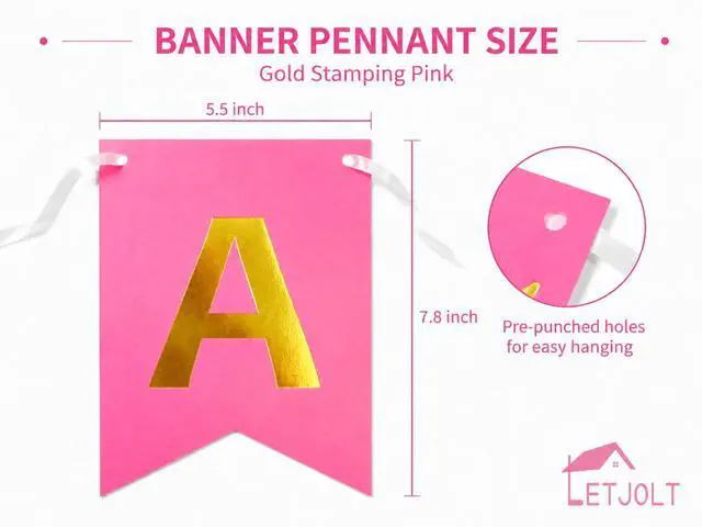 Alt view image 5 of 6 - Pink Rose White Happy Birthday Banner for Girls 13 Paper Flags | 13 flags with 2 satin ribbons easy indoor birthday decor for cake tables walls and photo backdrops