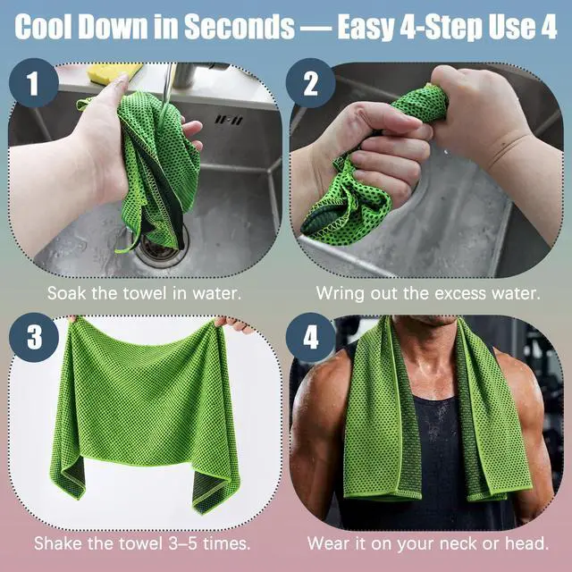 Alt view image 7 of 7 - Cooling Towel 4-Pack, Quick Dry Fabric for Gym Sports Workout | 40*12 Inch, Breathable Sport Towel, Lightweight Portable, Wet And Wring To Activate, For Running Yoga Hiking Fishing