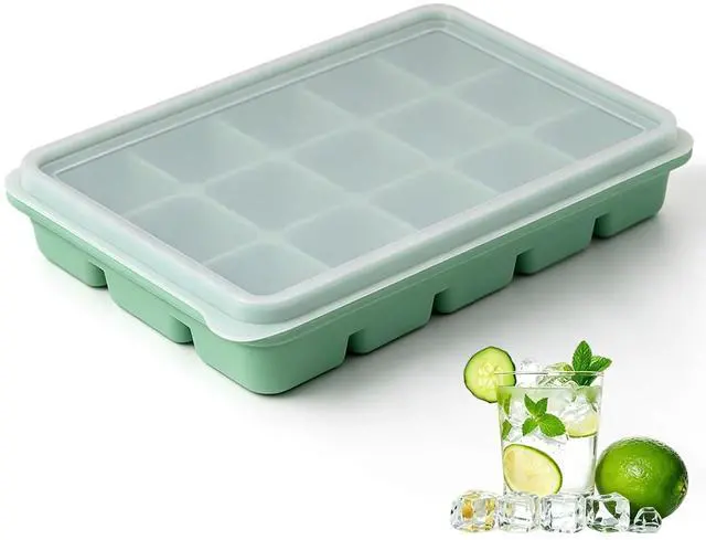 Main image of Silicone Ice Cube Trays with Lid, 1 Pack 15 Cubes with Removable Lid | Easy Release Stackable Flexible Silicone Ice Cube Trays for Freezer Mold for Baby Food, Whiskey, Cocktail, Coffee, BPA Free