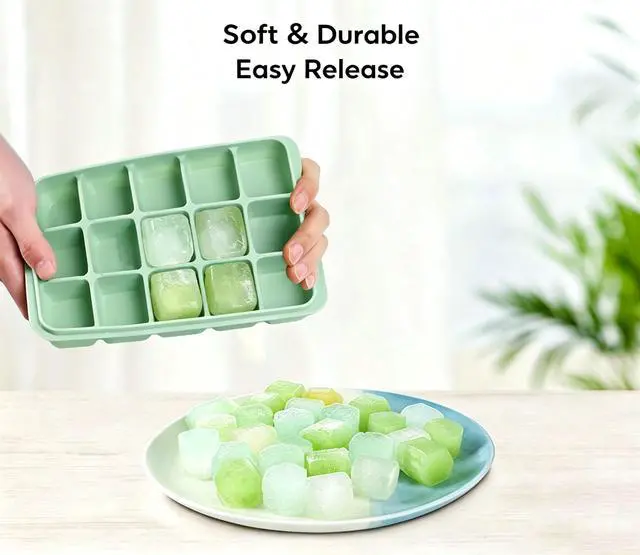 Alt view image 2 of 7 - Silicone Ice Cube Trays with Lid, 1 Pack 15 Cubes with Removable Lid | Easy Release Stackable Flexible Silicone Ice Cube Trays for Freezer Mold for Baby Food, Whiskey, Cocktail, Coffee, BPA Free