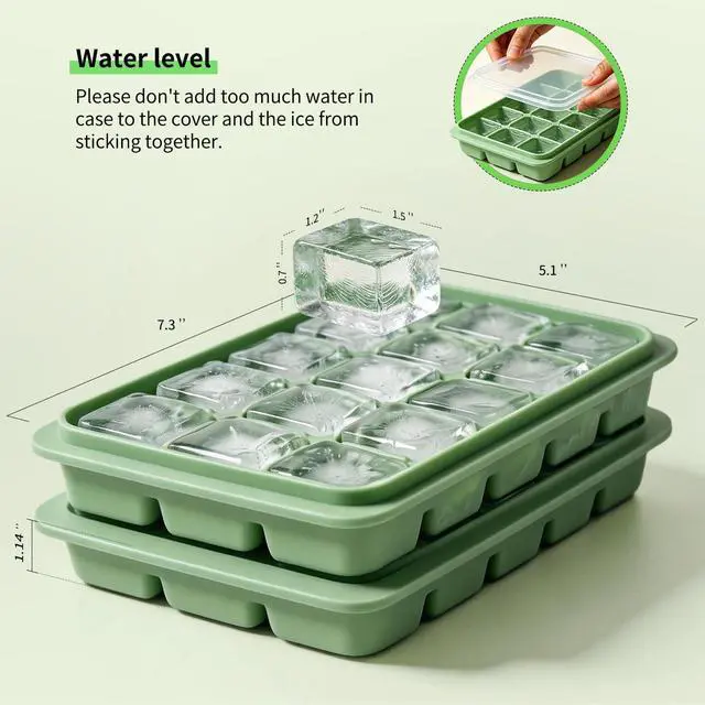 Alt view image 4 of 7 - Ice Cube Trays with Lid, 2 Packs 30 Cubes Durable Stackable Flexible Silicone Ice Cube Trays for Freezer with Removable Silicone Lids for Baby Food, Whiskey, Cocktail, Coffee, BPA Free