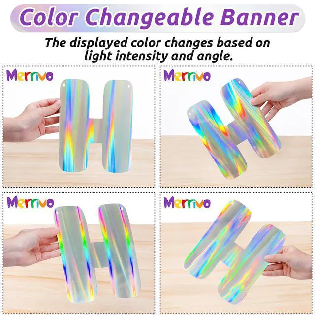 Alt view image 3 of 7 - Iridescent Happy Birthday Banner, Pre-Strung Birthday Party Decorations | Holographic Aurora Effect Birthday Sign with Vibrant Rainbow Shine, Cute Party Decor for Women, Girls, Adults & Kids