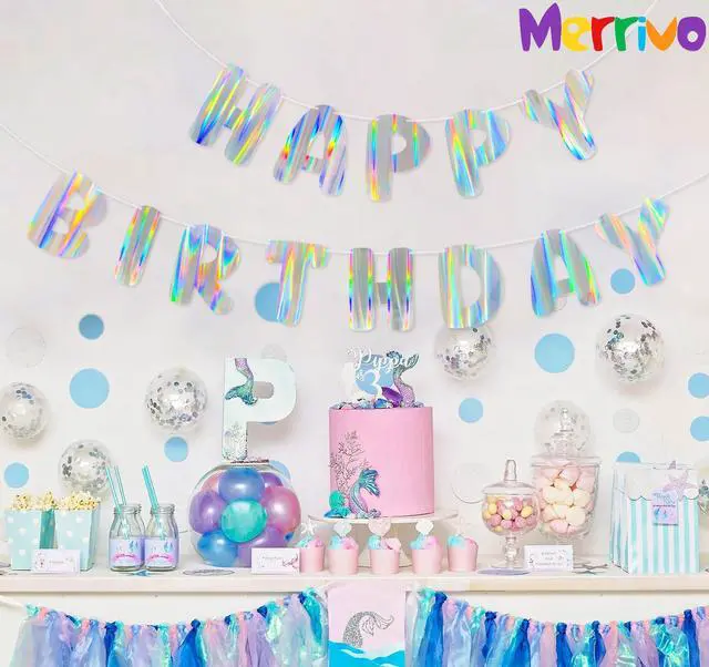 Alt view image 6 of 7 - Iridescent Happy Birthday Banner, Pre-Strung Birthday Party Decorations | Holographic Aurora Effect Birthday Sign with Vibrant Rainbow Shine, Cute Party Decor for Women, Girls, Adults & Kids