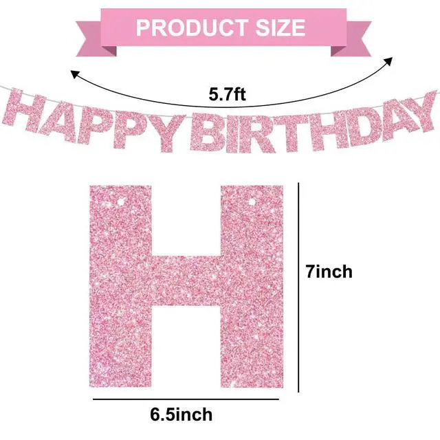 Alt view image 2 of 6 - Pre-Strung Glitter Pink Happy Birthday Banner Party Sign Decor | NO DIY,Happy Happy Birthday Banner Decorations,Happy Birthday Sign,Backdrop for Women/Kids birthday Party supplies