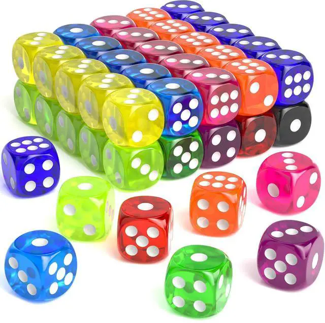 Main image of 60 Pieces Dice Set, 16mm Standard Bulk 6 Sided Colored Dices for Board Games, Math Learning, Classroom, 10 Color, 6 Pieces of Each Color