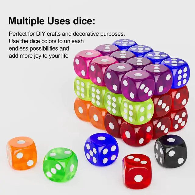 Alt view image 5 of 7 - 60 Pieces Dice Set, 16mm Standard Bulk 6 Sided Colored Dices for Board Games, Math Learning, Classroom, 10 Color, 6 Pieces of Each Color