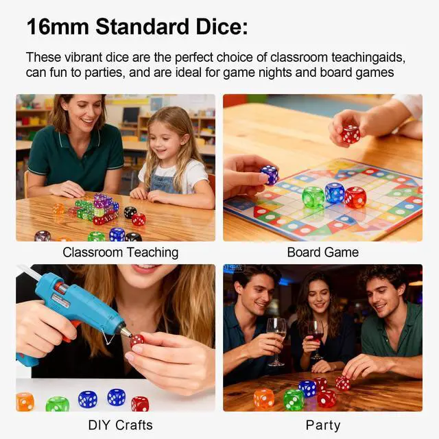 Alt view image 4 of 7 - 60 Pieces Dice Set, 16mm Standard Bulk 6 Sided Colored Dices for Board Games, Math Learning, Classroom, 10 Color, 6 Pieces of Each Color