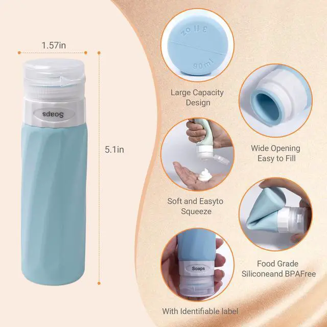 Alt view image 4 of 7 - 16 Pack Travel Bottles for Toiletries, TSA Approved 3oz Containers | Silicone Travel Size Containers for Shampoo and Conditioner, BPA Free with Toiletry Bag