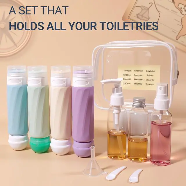 Alt view image 6 of 7 - 16 Pack Travel Bottles for Toiletries, TSA Approved 3oz Containers | Silicone Travel Size Containers for Shampoo and Conditioner, BPA Free with Toiletry Bag