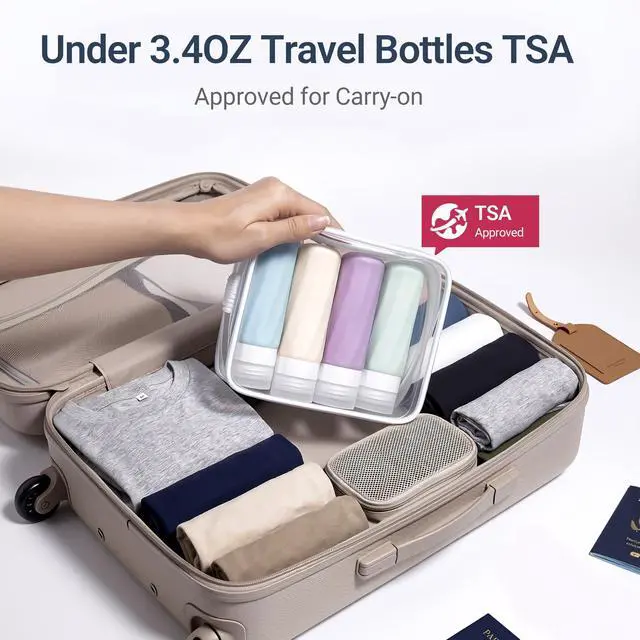 Alt view image 7 of 7 - 16 Pack Travel Bottles for Toiletries, TSA Approved 3oz Containers | Silicone Travel Size Containers for Shampoo and Conditioner, BPA Free with Toiletry Bag