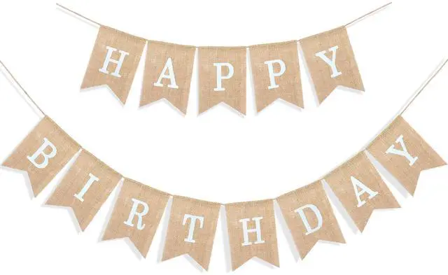 Main image of Happy Birthday Burlap Banner Neutral Birthday Party Decorations | Birthday Party Decorations, Burlap Birthday Sign for Men Women Boys Girls, Reusable
