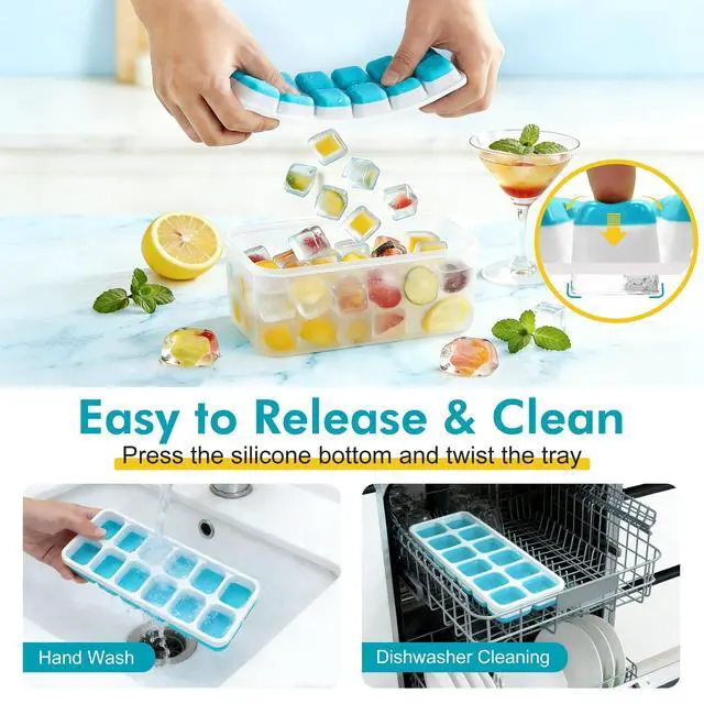 Alt view image 5 of 7 - Ice Cube Tray with Lid & Bin - 4 Pack 48 Cubes Stackable Silicone Trays for Freezer with Storage Container, Leak-Proof Lids, BPA-Free, Easy Release for Kitchen, RV, Party, Cocktail & Coffee