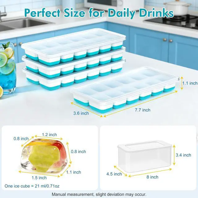 Alt view image 6 of 7 - Ice Cube Tray with Lid & Bin - 4 Pack 48 Cubes Stackable Silicone Trays for Freezer with Storage Container, Leak-Proof Lids, BPA-Free, Easy Release for Kitchen, RV, Party, Cocktail & Coffee