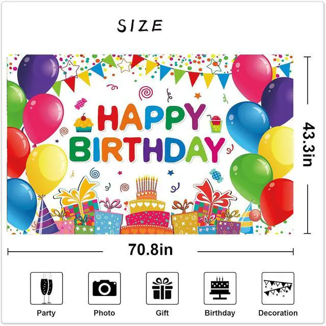 Alt view image 2 of 4 - Happy Birthday Backdrop Banner Colorful Birthday Decorations Large Yard Sign for Women Men Girls Boys Indoor Outdoor Supplies 6x3.6ft
