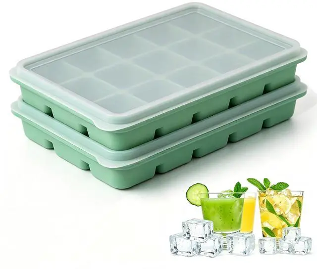 Main image of Ice Cube Trays with Lid, 2 Packs 30 Cubes Durable Stackable Flexible Silicone Ice Cube Trays for Freezer with Removable Silicone Lids for Baby Food, Whiskey, Cocktail, Coffee, BPA Free