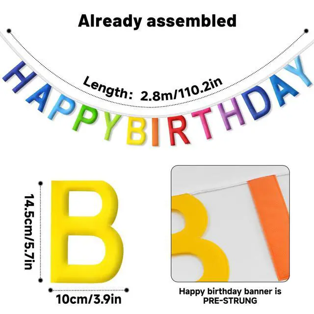Alt view image 2 of 7 - Pre-Strung Happy Birthday Banner NO DIY Happy Birthday Sign Reusable | Personalized Birthday Party Banner Birthday Hanging Decorations Photo Prop for Women Men Girl Boy (Rainbow)