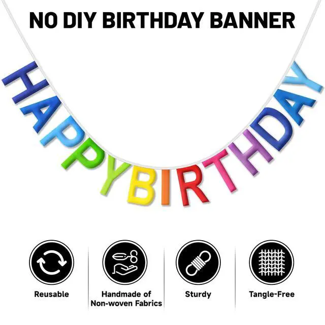 Alt view image 3 of 7 - Pre-Strung Happy Birthday Banner NO DIY Happy Birthday Sign Reusable | Personalized Birthday Party Banner Birthday Hanging Decorations Photo Prop for Women Men Girl Boy (Rainbow)