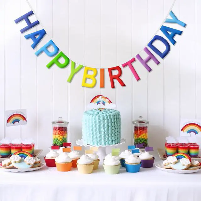 Alt view image 4 of 7 - Pre-Strung Happy Birthday Banner NO DIY Happy Birthday Sign Reusable | Personalized Birthday Party Banner Birthday Hanging Decorations Photo Prop for Women Men Girl Boy (Rainbow)