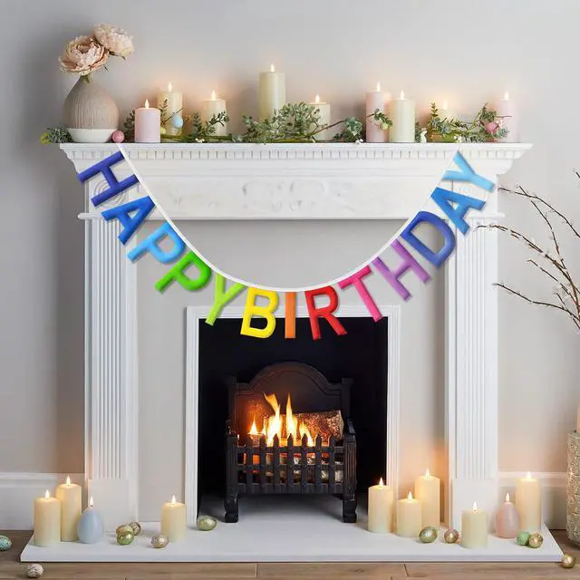Alt view image 6 of 7 - Pre-Strung Happy Birthday Banner NO DIY Happy Birthday Sign Reusable | Personalized Birthday Party Banner Birthday Hanging Decorations Photo Prop for Women Men Girl Boy (Rainbow)