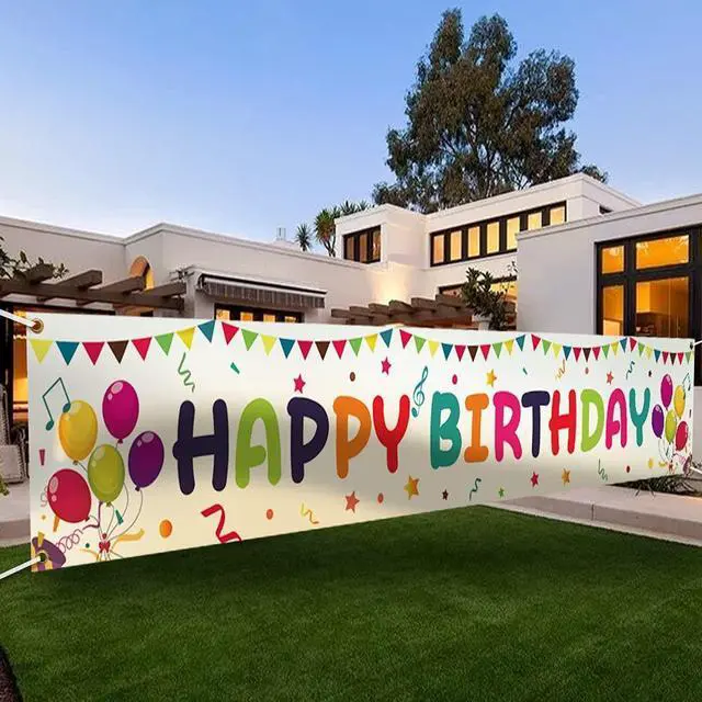 Main image of Large Colorful Happy Birthday Yard Banner Sign 118x19.7 inch with Brass Grommets and Hanging Rope Birthday Party Outdoor & Indoor Party Decoration Banner