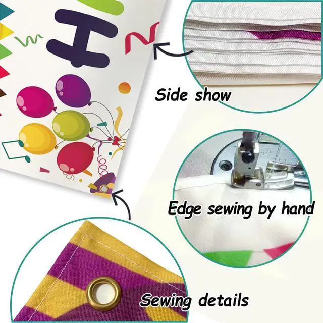 Alt view image 5 of 7 - Large Colorful Happy Birthday Yard Banner Sign 118x19.7 inch with Brass Grommets and Hanging Rope Birthday Party Outdoor & Indoor Party Decoration Banner