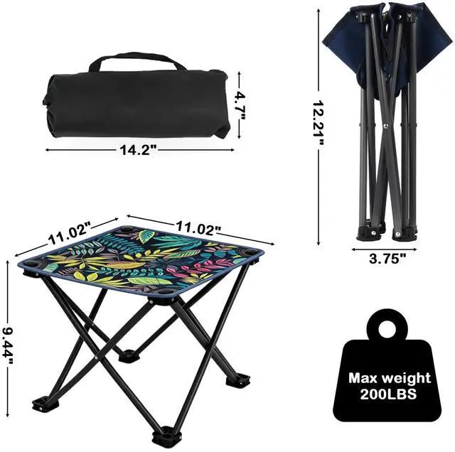 Alt view image 2 of 6 - Portable Collapsible Stool Outdoor Folding Chair Small Camping Stool for Hiking,Fishing,Gardening,Beach and Travel with Carry Bag (1 Pack,Pattern)