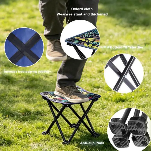 Alt view image 3 of 6 - Portable Collapsible Stool Outdoor Folding Chair Small Camping Stool for Hiking,Fishing,Gardening,Beach and Travel with Carry Bag (1 Pack,Pattern)