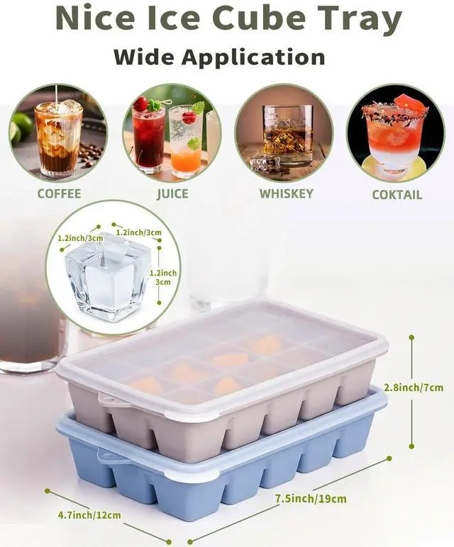 Alt view image 2 of 7 - Upgraded Silicone Ice Cube Tray, Ice Trays For Freezer with Lid | Durable Easy Release 1.2'' Ice Cube Molds & Trays for Coffee, Drinks, Cocktail, Whiskey, Baby Food, BPA Free, 3Pack