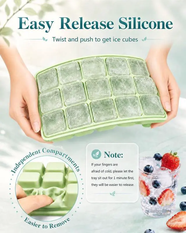 Alt view image 4 of 7 - Upgraded Silicone Ice Cube Tray, Ice Trays For Freezer with Lid | Durable Easy Release 1.2'' Ice Cube Molds & Trays for Coffee, Drinks, Cocktail, Whiskey, Baby Food, BPA Free, 3Pack