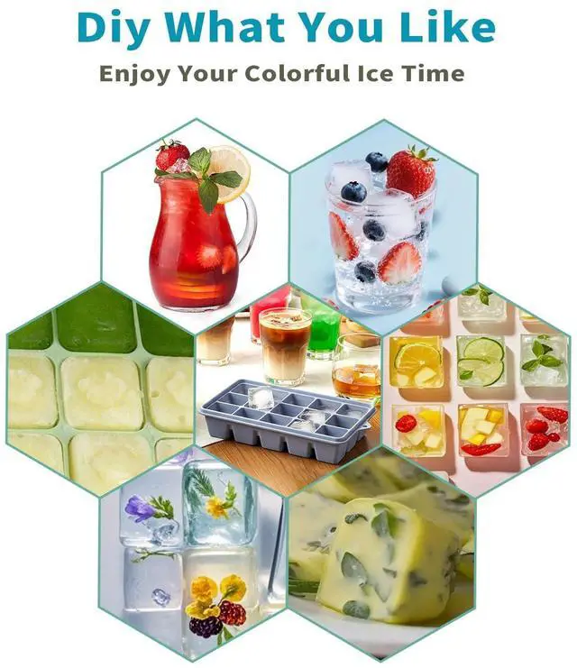 Alt view image 6 of 7 - Upgraded Silicone Ice Cube Tray, Ice Trays For Freezer with Lid | Durable Easy Release 1.2'' Ice Cube Molds & Trays for Coffee, Drinks, Cocktail, Whiskey, Baby Food, BPA Free, 3Pack