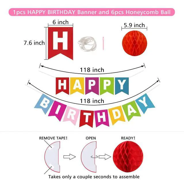 Alt view image 3 of 7 - Birthday Decorations Happy Birthday Banner | Birthday Streamers