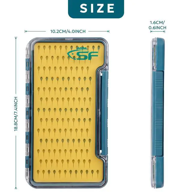 Alt view image 2 of 7 - Slim Fly Fishing Box Thin Trout Flies Storage Box Plastic Clear Lid Yellow Silicone Waterproof Fly Fishing Box Large