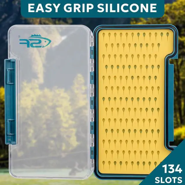 Alt view image 3 of 7 - Slim Fly Fishing Box Thin Trout Flies Storage Box Plastic Clear Lid Yellow Silicone Waterproof Fly Fishing Box Large