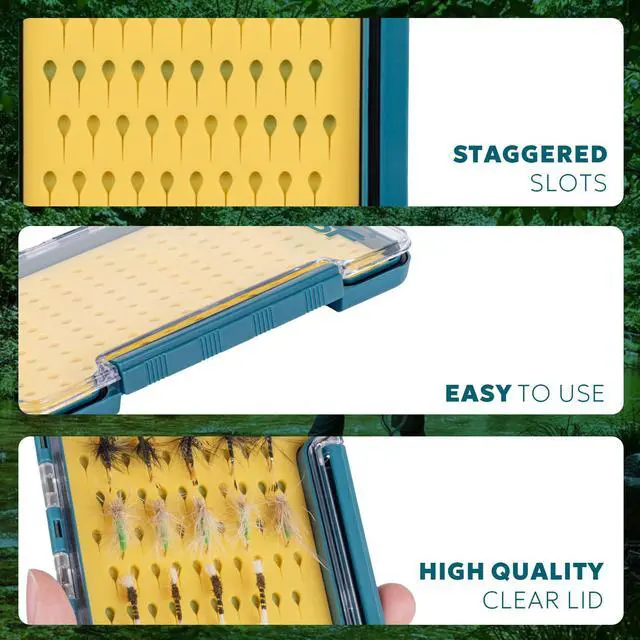 Alt view image 4 of 7 - Slim Fly Fishing Box Thin Trout Flies Storage Box Plastic Clear Lid Yellow Silicone Waterproof Fly Fishing Box Large