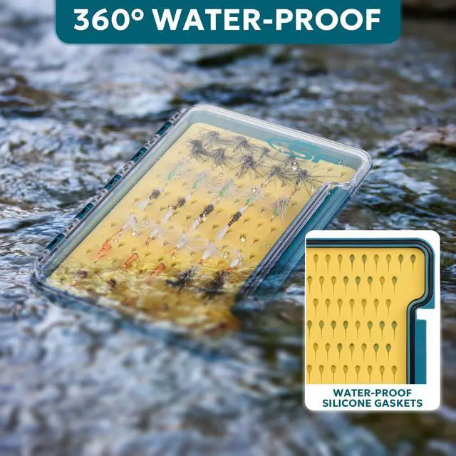 Alt view image 5 of 7 - Slim Fly Fishing Box Thin Trout Flies Storage Box Plastic Clear Lid Yellow Silicone Waterproof Fly Fishing Box Large
