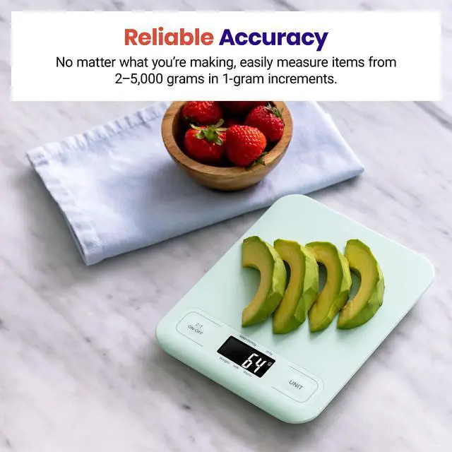 Alt view image 2 of 6 - Food Kitchen Scale, Digital Grams and Ounces, Medium | Tare function, ideal for baking, weight loss, keto, meal prep, packages, liquids and jewelry, Green