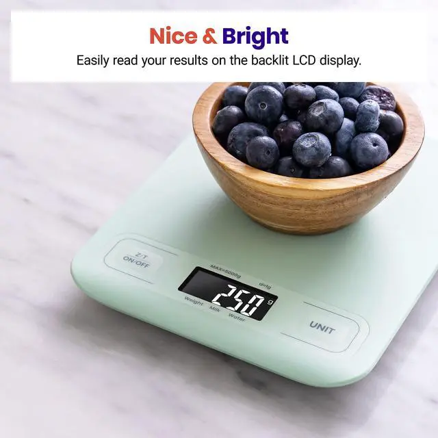 Alt view image 5 of 6 - Food Kitchen Scale, Digital Grams and Ounces, Medium | Tare function, ideal for baking, weight loss, keto, meal prep, packages, liquids and jewelry, Green