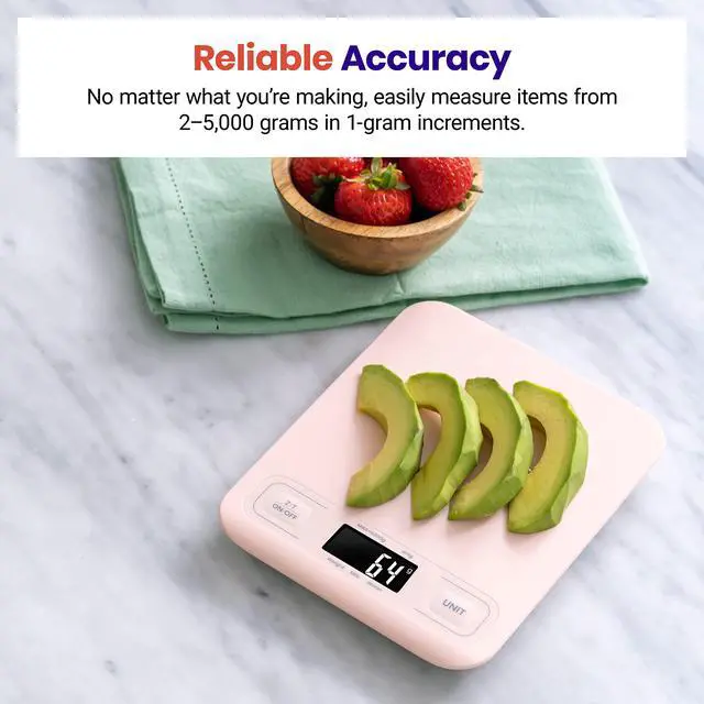 Alt view image 2 of 6 - Food Kitchen Scale, Digital Grams and Ounces, Medium | Tare function, ideal for baking, weight loss, keto, meal prep, packages, liquids and jewelry, Pink