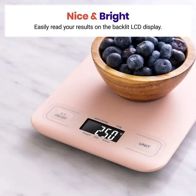 Alt view image 5 of 6 - Food Kitchen Scale, Digital Grams and Ounces, Medium | Tare function, ideal for baking, weight loss, keto, meal prep, packages, liquids and jewelry, Pink