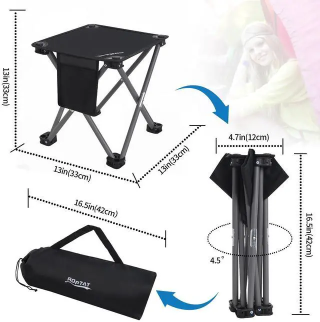 Alt view image 2 of 5 - Camping Stool,Portable Folding Compact Lightweight Stool Seat for Camping Fishing Hiking Gardening Outdoor Walking Backpacking Travelling and Beach with Carry Bag (Black)
