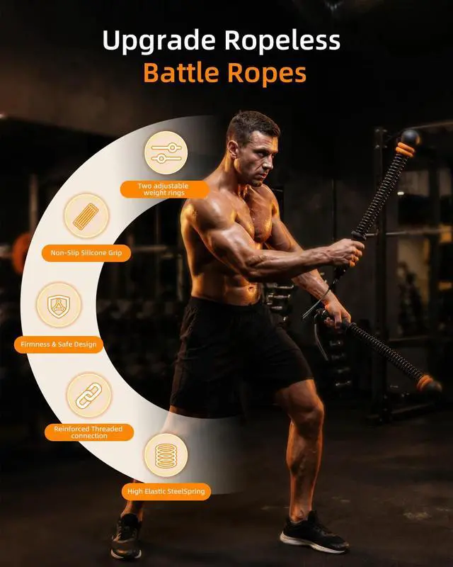 Alt view image 2 of 7 - Ropeless Battle Ropes Portable Cordless Strength Home Gym Black | Workout Exercise Rope for Strength Building, Heavy Duty, HIIT & Low-Impact Aerobic Training for Men & Women