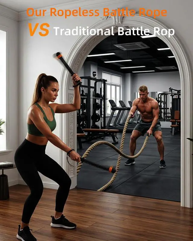 Alt view image 6 of 7 - Ropeless Battle Ropes Portable Cordless Strength Home Gym Black | Workout Exercise Rope for Strength Building, Heavy Duty, HIIT & Low-Impact Aerobic Training for Men & Women