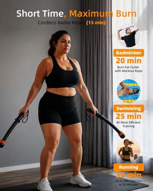 Alt view image 7 of 7 - Ropeless Battle Ropes Portable Cordless Strength Home Gym Black | Workout Exercise Rope for Strength Building, Heavy Duty, HIIT & Low-Impact Aerobic Training for Men & Women