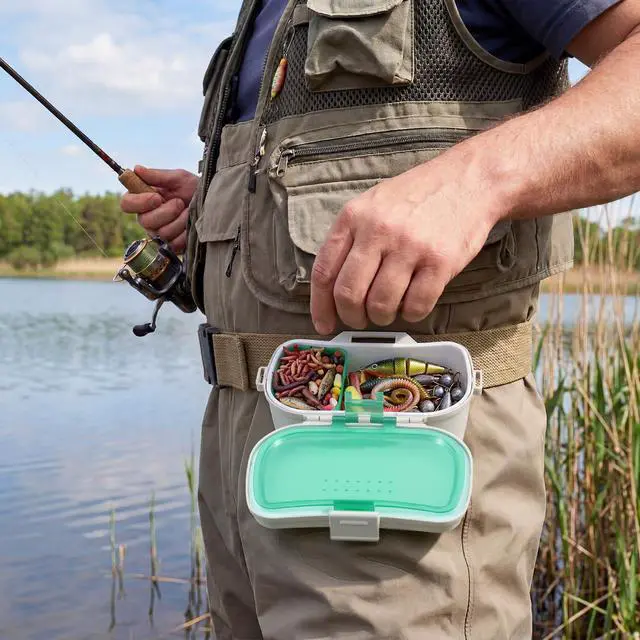 Alt view image 4 of 6 - Insulated Live Bait Holder Waist Mounted Dual Layer Fishing Bait Bucket Container with Lid and Lock Portable Plastic Lure Worm Storage Tackle Box, Keeps Baits Fresh and Alive