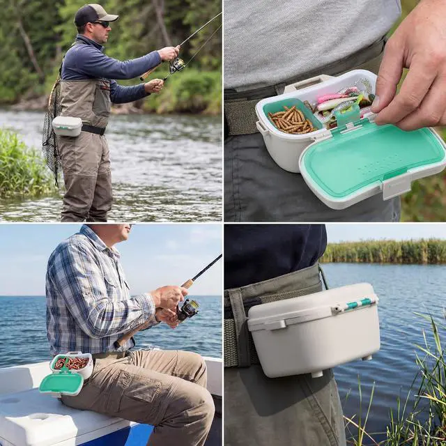 Alt view image 6 of 6 - Insulated Live Bait Holder Waist Mounted Dual Layer Fishing Bait Bucket Container with Lid and Lock Portable Plastic Lure Worm Storage Tackle Box, Keeps Baits Fresh and Alive