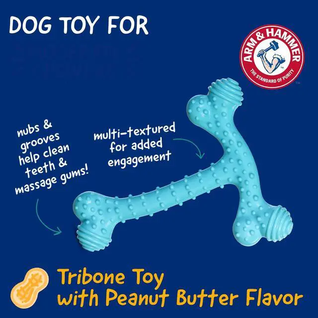 Alt view image 2 of 7 - Nubbies T-Bone Dental Dog Chew Toy, Peanut Butter Flavor | Durable nylon and TPR nubs clean teeth and gums; built for aggressive chewers