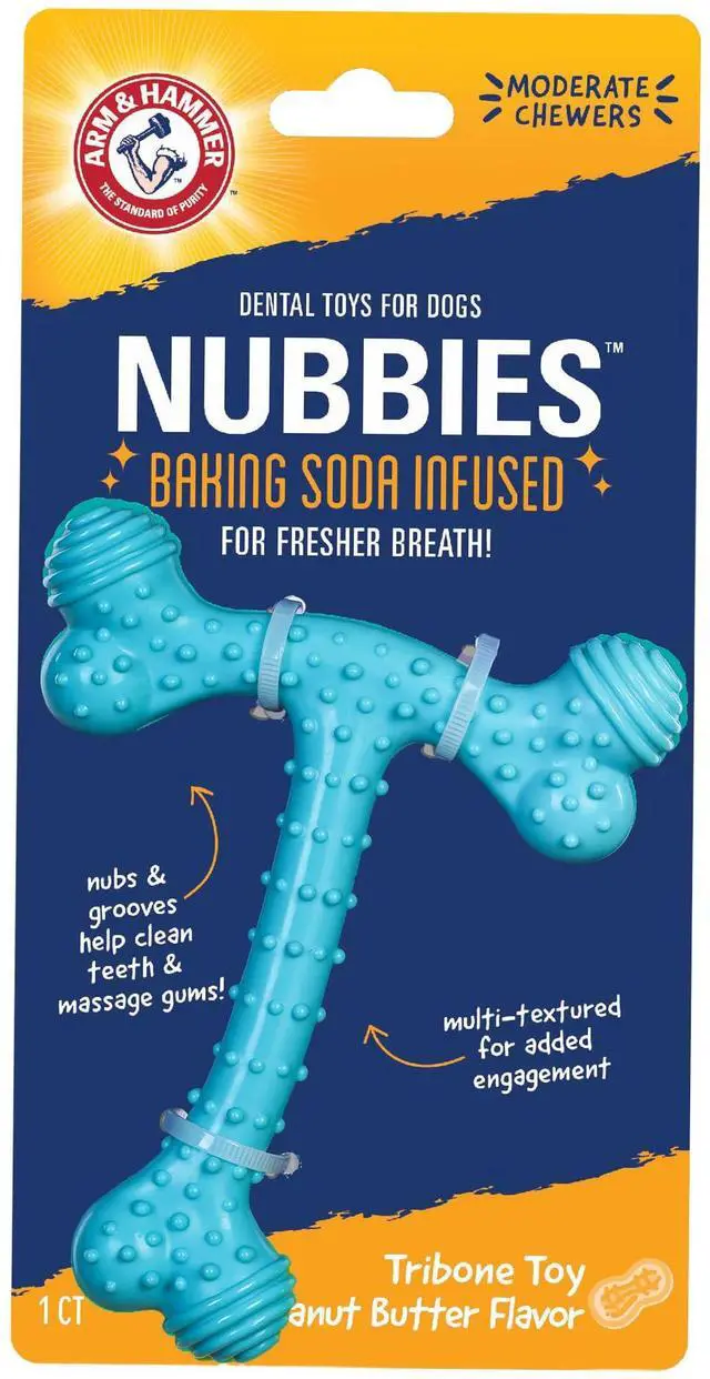 Alt view image 7 of 7 - Nubbies T-Bone Dental Dog Chew Toy, Peanut Butter Flavor | Durable nylon and TPR nubs clean teeth and gums; built for aggressive chewers